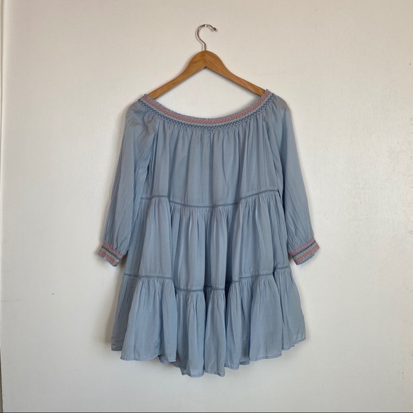 Free People Blue Embroidered Mini Dress, S - Picture 7 of 8
